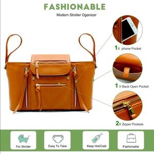 MISS FONG caddy w/Insulated Cup Holder & Adjustable Strap to Fit All Strollers